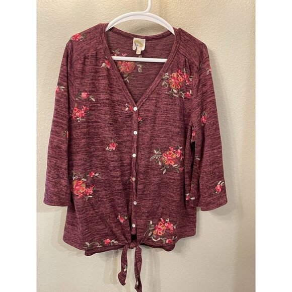 Fig and Flower‎ Top Womens 3X Floral Embroidered Peasant Boho Tie Front Cardigan - Picture 1 of 8